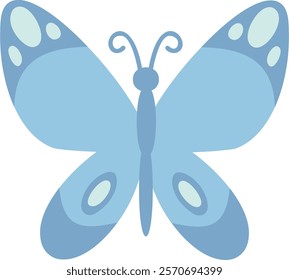 Pastel blue butterfly spreading its wings, displaying intricate patterns and delicate antennae in a charming minimalist style, embodying beauty and grace in nature