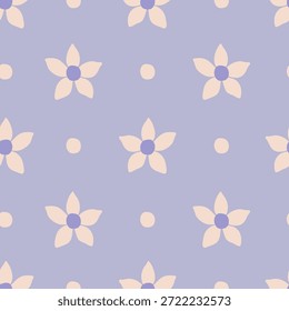 Padrão sem emenda camomila azul pastel. Bonito Simples mão desenhada margarida fundo floral com pétalas onduladas e pontos. Ilustração de vetor infantil delicada