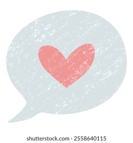 Pastel Blue Chat Bubble Vector with Pink Heart and Crayon Texture – Valentine’s Day Design
