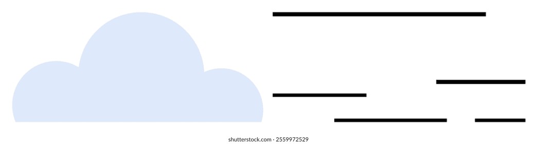 A pastel blue cloud with simple black lines indicating wind movement. Ideal for weather forecasts, meteorology, climate change, nature, environmental design. Simple and clean style