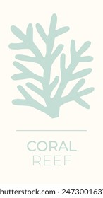 Pastel blue coral cut out wall art print poster. Underwater sea life, coral reef pastel blue vintage summer holiday hand drawn coastal vertical template, icon logo banner, nautical design template.