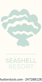 Pastel blue cut out sea shell wall art print poster. Underwater sea life, seashell pastel blue vintage summer holiday hand drawn coastal vertical template, icon logo banner, nautical design template.