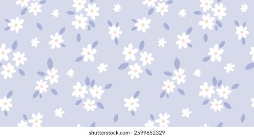 Pastel blue ditsy daisy floral vector background, cute spring wallpaper seamless repeating pattern design