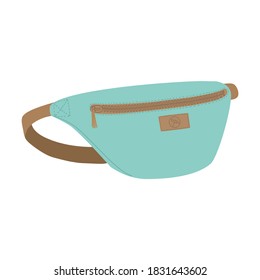 Pastel blue dotted stylish casual hip bag with brown belt