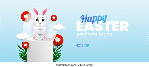 Diseño de banner de Pascua azul pastel con espacio de copia