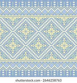 Padrão de pixel étnico azul pastel - tecido geométrico para design têxtil