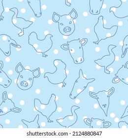 Pastel Blue Farm Animal Theme Pattern with White Polkadots