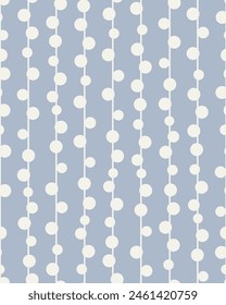 Pastel blue geometric seamless vector pattern, vertical stripes with irregularly spaced dots on vertical lines