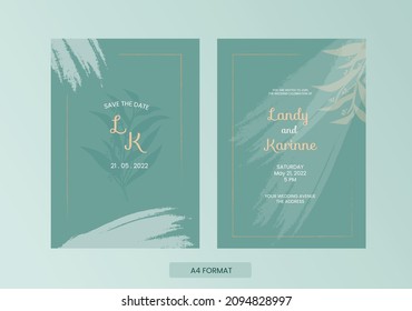 pastel blue grunge and floral wedding invitation