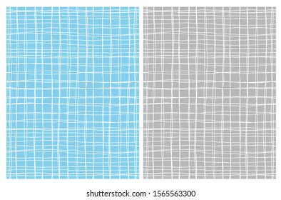 Pastel Blue Hand Drawn Irregular Geometric Patterns. Tiny White Grid Isolated on a Blue and Gray Background.Cute Infantile Style Repeatable Design. Checkered Vector Print Ideal For Fabric, Textile.