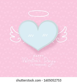 Pastel blue hearts are decorated with angel wings and angel rings. Valentines' day concept. Cartoon style. Vector illustration.