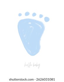 Pastel Blue Little Baby Foot isolado em um fundo branco. Olá, Baby. Ilustração do vetor do chuveiro do bebê com o pequeno pé do bebê. Arte Vetorial De Berçário Bonito Para Garotinhos. Cores RGB.