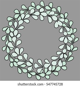 Pastel blue and mint green laurel wreath vector frame on grey background