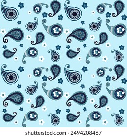 Pastel blue Paisley Serenity seamless pattern