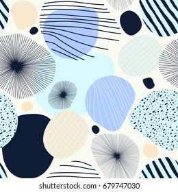 Pastel blue and pink bubble in dot line plane abstract style. Seamless pattern vector illustration.