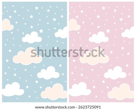 Pastel Blue And Pink Cloud And Star Background