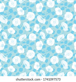 Pastel blue poppies seamless background design