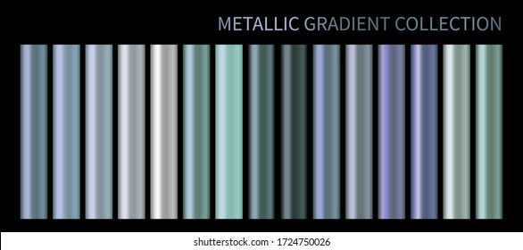 Pastel blue purple chrome gradient vector colorful palette set  Holographic metallic background color swatch template for banner  screen  mobile  label  signboard  Metal color gradient vector design