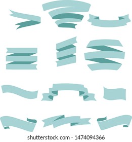 Pastel Blue Ribbon Set InIsolated For Celebration And Winner Award Banner White Background, Vector Illustration can use for anniversary, birthday, party, event, holiday And religious day