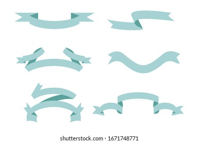 Pastel Blue ribbons isolated on white background.Vector ribbon banners