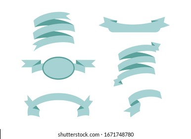 Pastel Blue ribbons isolated on white background.Vector ribbon banners