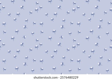 Pastel blue seamless floral pattern with abstract cute rosebuds. Vector hand drawn sketch ditsy flowers print. Minimalist ornament for surface designs, children textiles, cover, fabric,