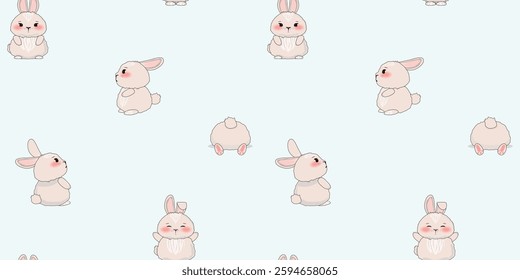 Pastel blue seamless pattern with cute bunnies, perfect for textiles and backgrounds