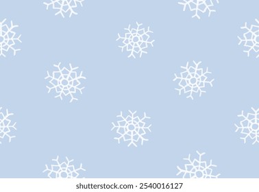 Pastel Blue Seamless Vector Pattern With Snowflakes. White Hand Drawn Snowflakes on a Light Blue Background. Winter Snowy Sky Print. Christmas Wallpaper. RGB.