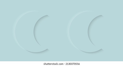 Pastel blue and blue soft 3D moon shape frame design. Top view. Vector illustration