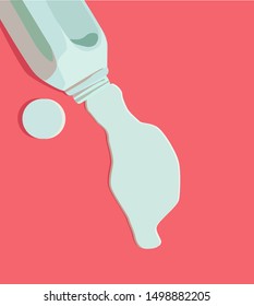 Pastel blue spilled tube wit liquid and cap 