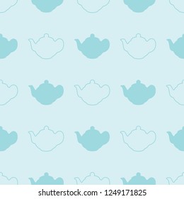 Pastel blue Teapot vector seamless Pattern on light blue background.