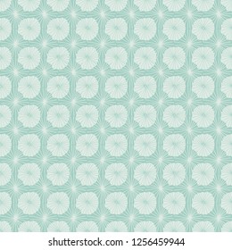 Pastel blue vector seamless repeat pattern of abstract organic shapes representing lotus leaves or jellyfish in a batik tribal style. Ideal for fabric, home decor, stationery, fashion accessories.