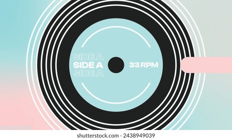 Pastel Blue Vinyl with Peach Groove Tip during Playing, Top view, Flat Style