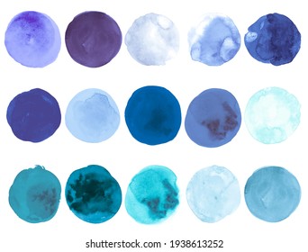 Pastel Blue Watercolor Dots. Abstract Grunge Rounds on Paper. Ink Stains Illustration. Brush Stroke Watercolor Dots. Isolated Shapes Splatter. Light Circles. Hand Paint Blots. Blue Watercolor Dots.