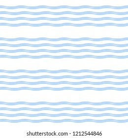 Pastel blue and white wavy background. Seamless vector pattern with waves. Abstract fluid design for surface, wrapping, fabric, web, print decoration.