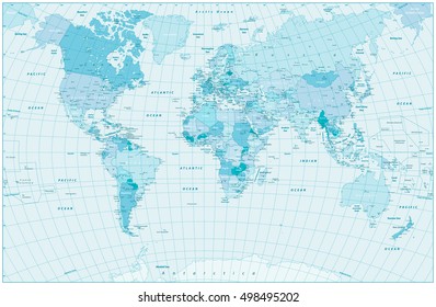 Pastel Blue World Map design. Highly detailed vector illustration.