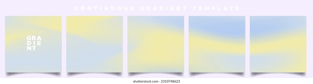 Pastel Blue and Yellow Gradient Carousel Ad Template. Continuous Square Card Vector Template. Five gradient backdrops. Perfect for designs, feeds, social media, web, banners. Vector Illustration.