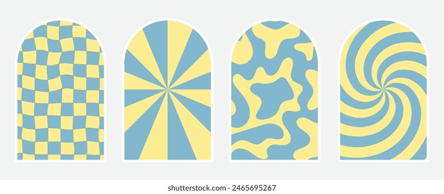 Pastel Blue and Yellow Groovy Psychedelic Check Swirl 