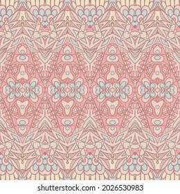 Patrón ornamental de la etnia bohemia pastel sin costura. Impresión gráfica dibujada a mano