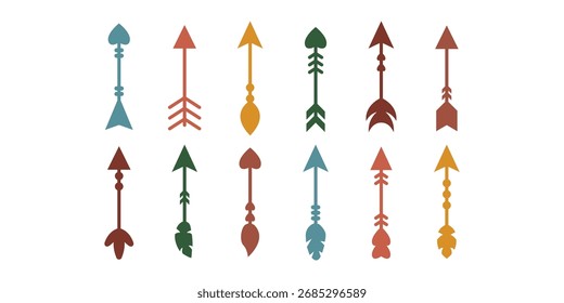 Pastel boho arrows flat colored vector bundle. Great for posters, cards, crafts, and creative aesthetic projects.