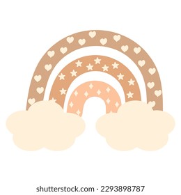 El arcoiris de Boho pastel con nubes, estrellas, corazones y hombros. Ilustración del vector