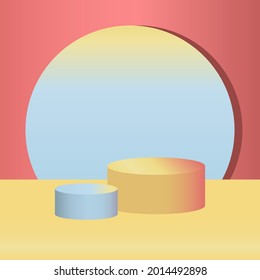 Pastel Booth Podium Circle Stage Display Table Template Mock Up. Vector background with gradient bright colors