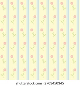 Diseño de patrón transparente botánico pastel - Vector de motivo repetible a rayas florales
