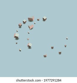 Pastel Brick Vector Blue Background. Geometric Block Cover. Pink and Gray Box 3d Image. Style Polygon Brochure.