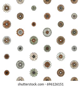 Pastel brown beige green  gradient spot flower seamless pattern on white. Mid century mod abstract floral geometric ornament for prints, textile, fabric, wrapping, package, cover, greeting card