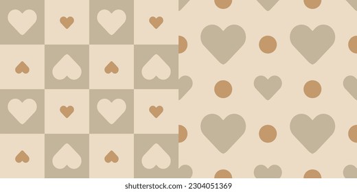 Pastel brown Polka dot patterns for Valentine's Day. Hearts, messages of love.Valentine's day pattern. Valentine's day background. Valentine's day card. 14th February.