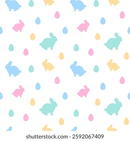 Pastel Bunnies and Eggs Seamless Pattern. Colorful rabbits on a write background. Easter Seamless Pattern. Eps 10