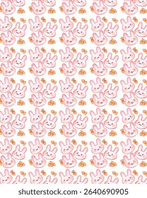 A pastel bunny face pattern with tiny fruits and bows, creating a soft and adorable look.