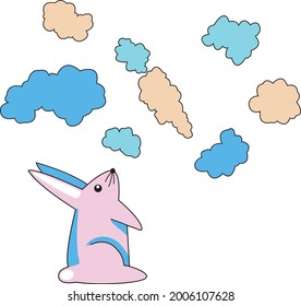 pastel bunny looking at carrot cloud easter bunny kids nursery rabbit carrot spring baby farytale children drawing childrens book cartoon clouds sweet dreams baby shower newbornfairytale cute kawaii