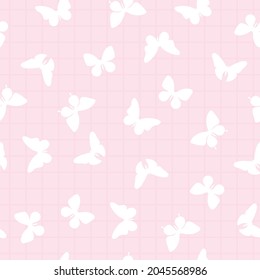 Pastel butterfly girly vector pattern, cute butterfly silhouette wallpaper, texture background.